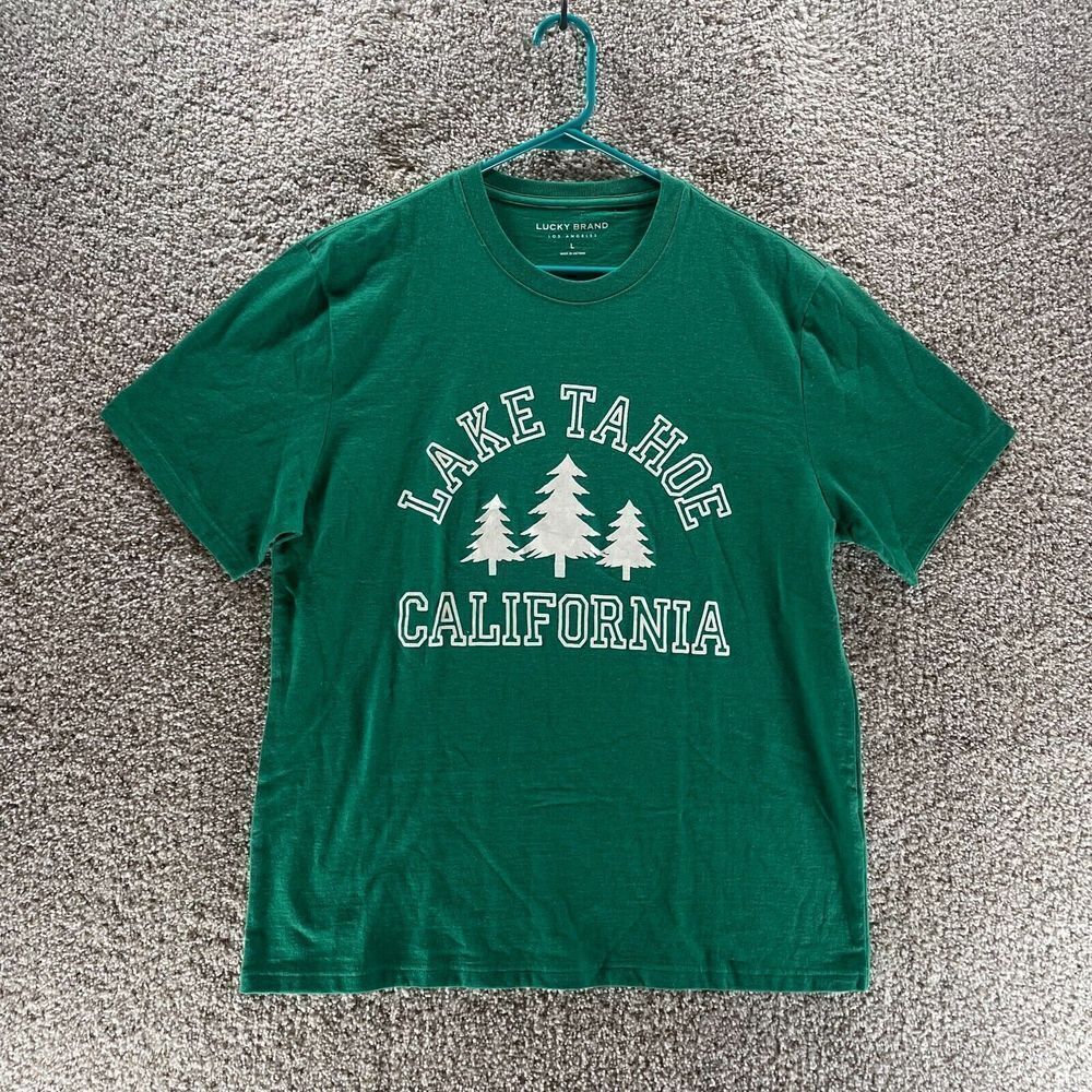 Lake‎ Tahoe California Shirt Adult Large Green Lucky Brand Crew Preppy Mens Logo